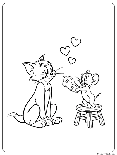 Jerry Sharing Cheese with Tom Coloring Page