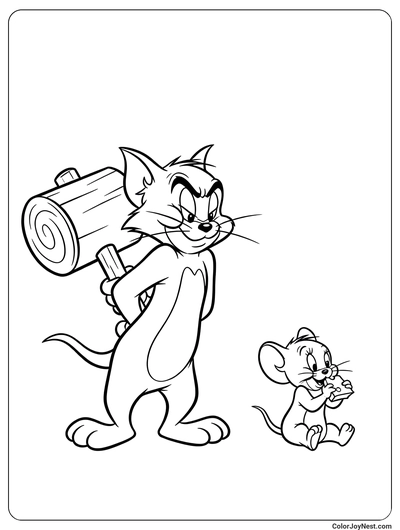 Tom Holding Hammer Prank Coloring Page