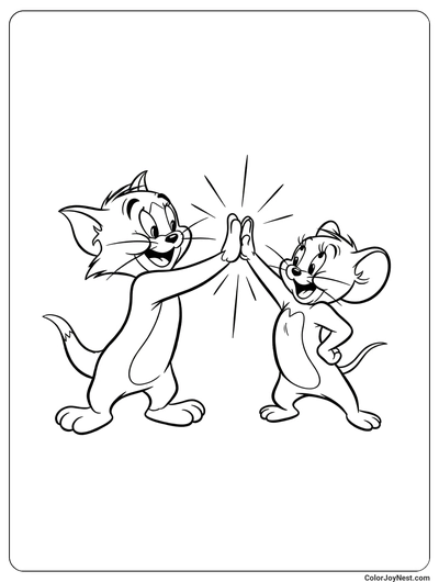 Tom and Jerry High Five Coloring Page