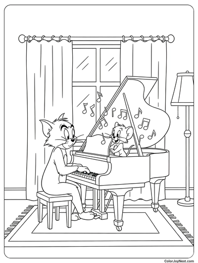 Tom and Jerry Piano Mishap Coloring Page