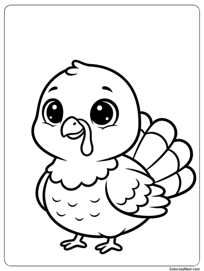 Cute Turkey with Big Eyes Coloring Page