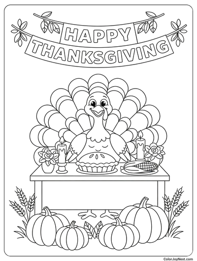 Thanksgiving Feast Turkey Coloring Page