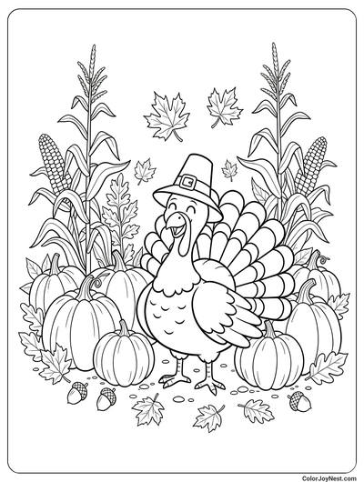Thanksgiving Turkey Harvest Coloring Page