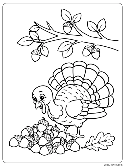 Turkey with Acorns Coloring Page