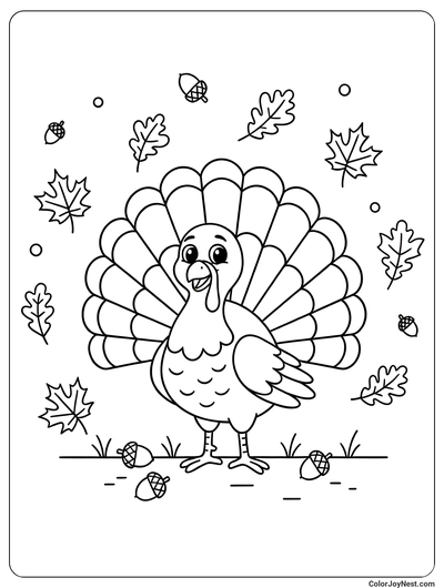 Turkey with Fall Leaves Coloring Page