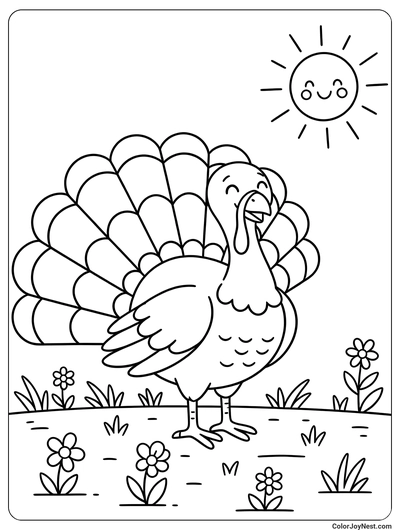 Turkey in Meadow Coloring Page
