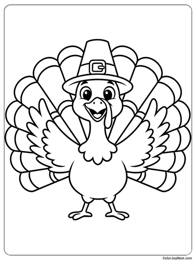Turkey with Pilgrim Hat Coloring Page