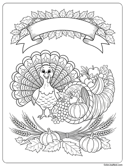 Turkey Thanksgiving Dinner Scene Coloring Page
