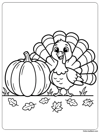 Turkey with Pumpkin Coloring Page