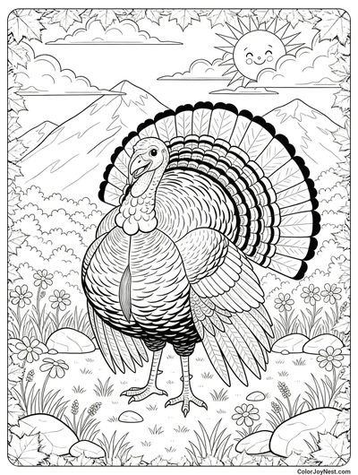 Wild Turkey in Meadow Coloring Page