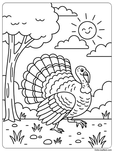Wild Turkey Walking Coloring Page