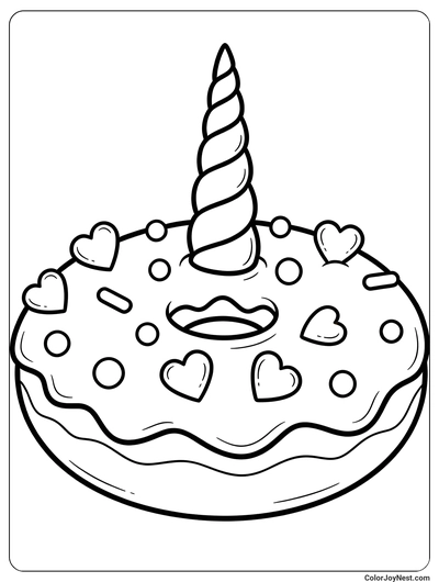 Sprinkles Unicorn Donut Coloring Page