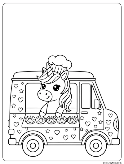 Unicorn Donut Ice Cream Truck Coloring Page