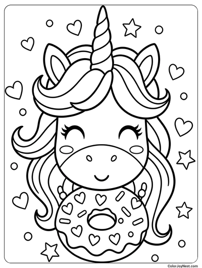 Unicorn Donut Necklace Coloring Page
