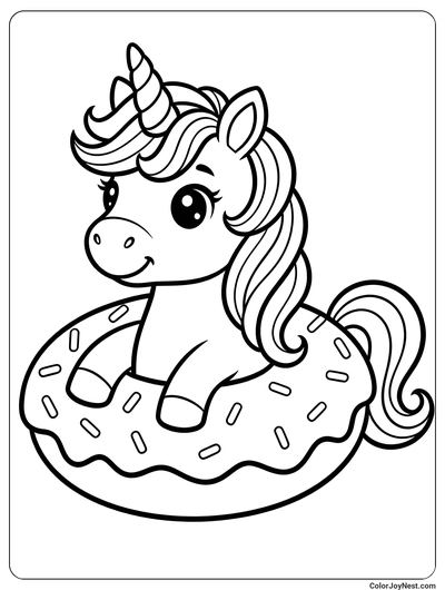 Unicorn Head on Donut Coloring Page