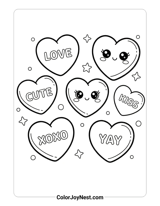 Candy Hearts Collection Coloring Page