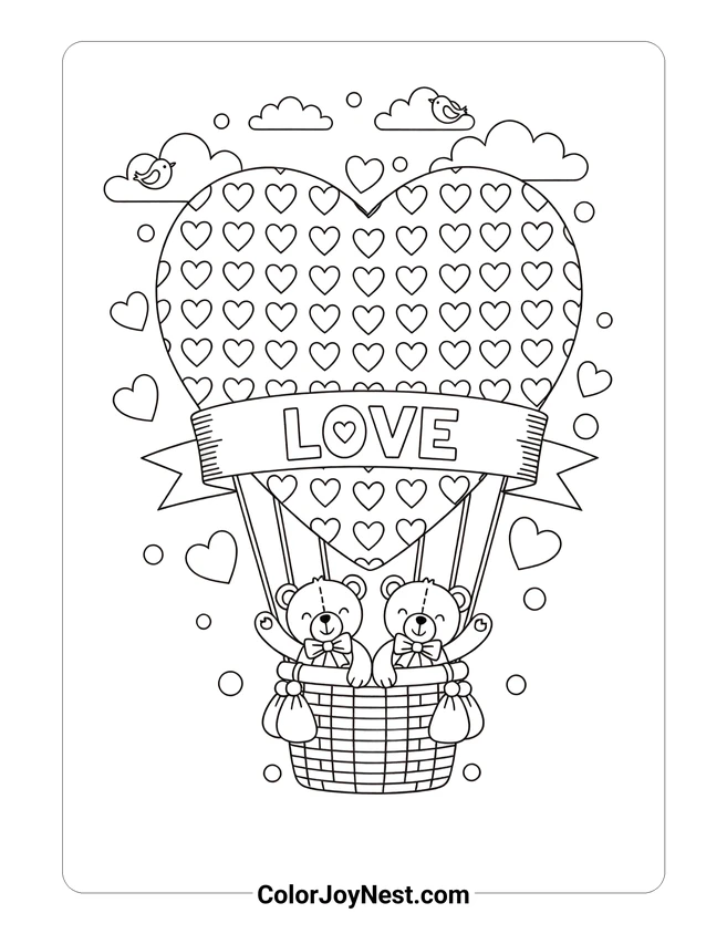 Heart Hot Air Balloon Coloring Page