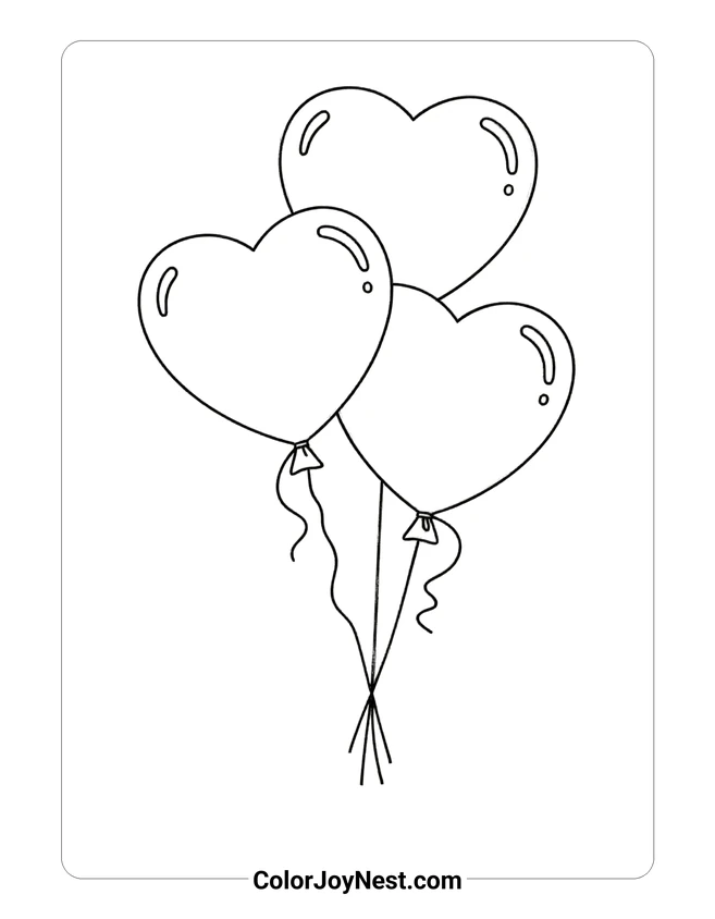Heart Shaped Balloons Bunch Coloring Page