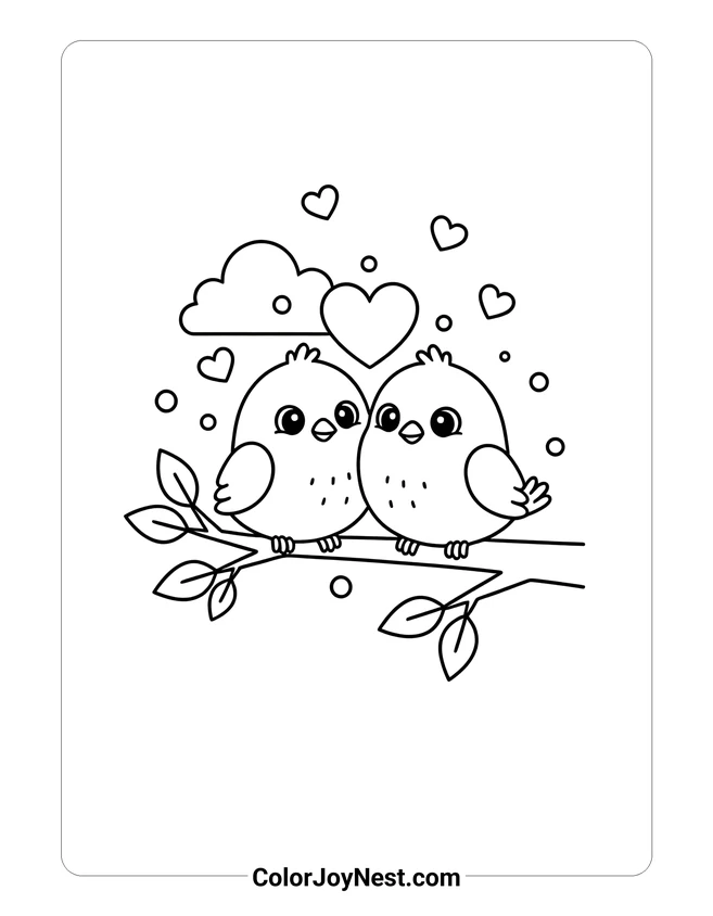 Love Birds Branch Coloring Page
