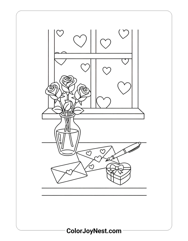 Love Letter Desk Scene Coloring Page