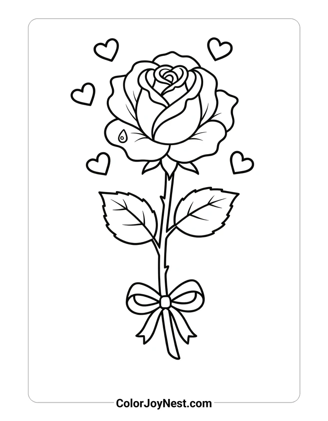 Rose with Hearts Coloring Page