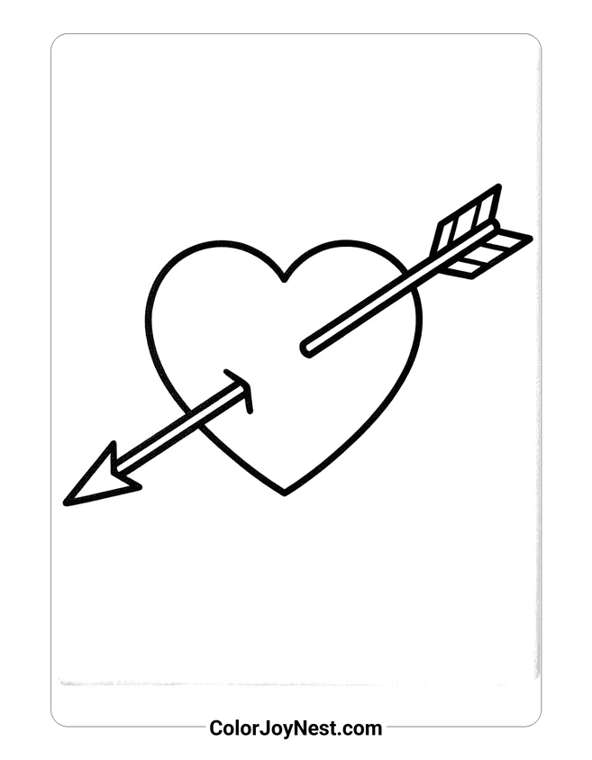 Simple Heart Arrow Outline Coloring Page