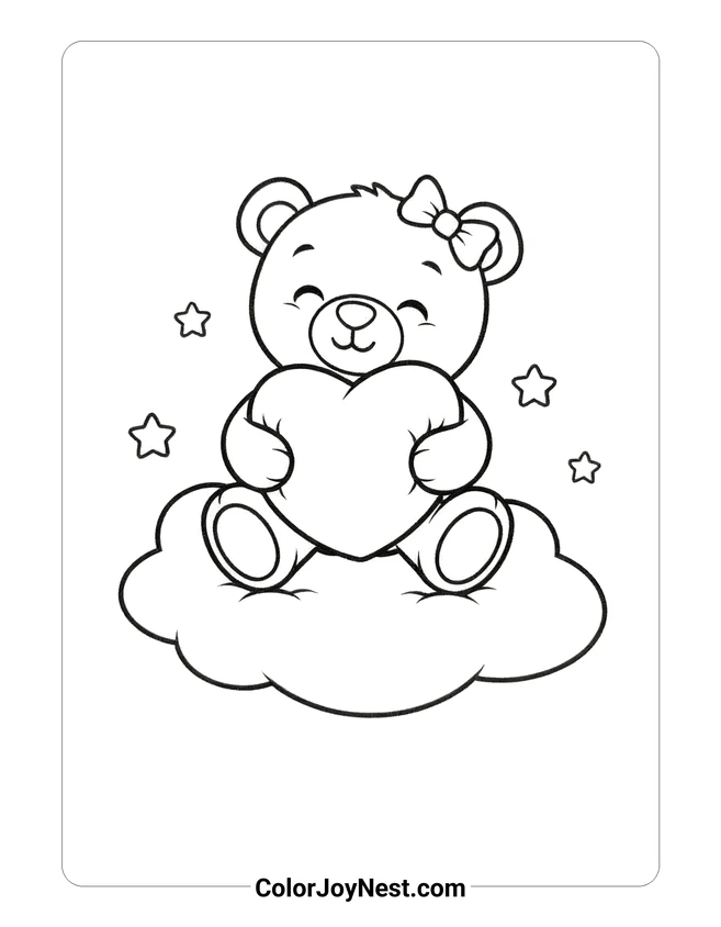 Teddy Bear Heart Hug Coloring Page