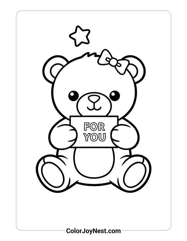 Teddy Bear Holding Valentine Card Coloring Page