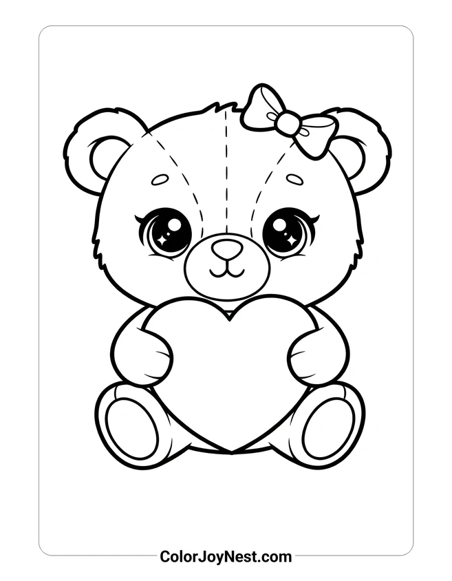 Teddy Bear with Heart Coloring Page