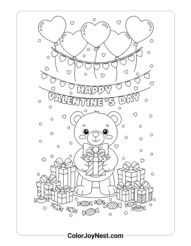 Teddy Valentine Party Coloring Page