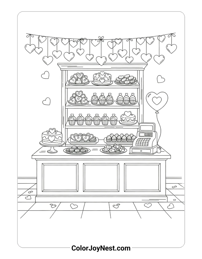 Valentine Bakery Shop Coloring Page