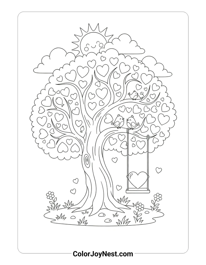 Valentine Tree Hearts Coloring Page