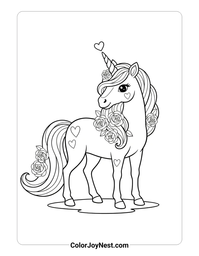 Valentine Unicorn Coloring Page