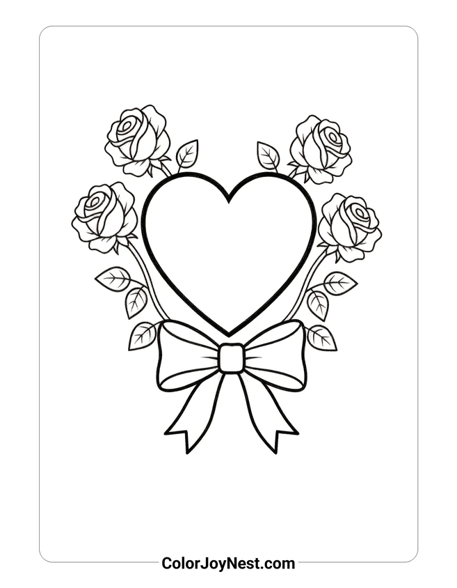 Valentine's Heart and Flowers Coloring Page