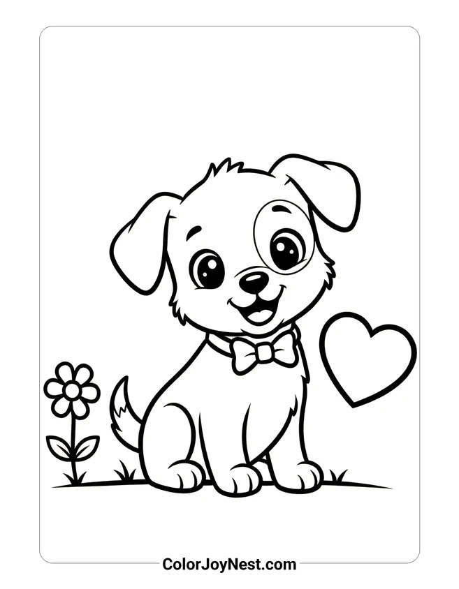 Valentine's Puppy with Heart Coloring Page
