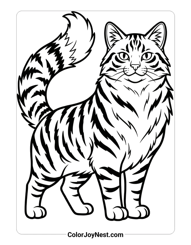 Brave Warrior Cat Coloring Page