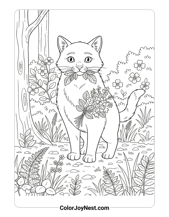 Medicine Cat Gathering Herbs Coloring Page