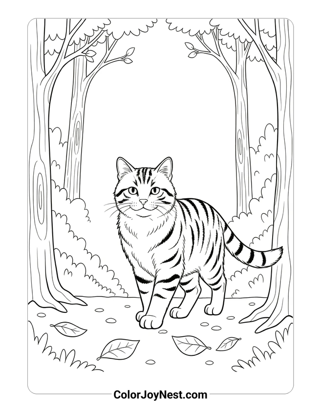 Warrior Cat in Forest Coloring Page