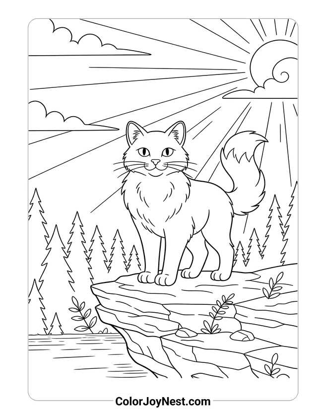 Warrior Cat on Rocky Ledge Coloring Page